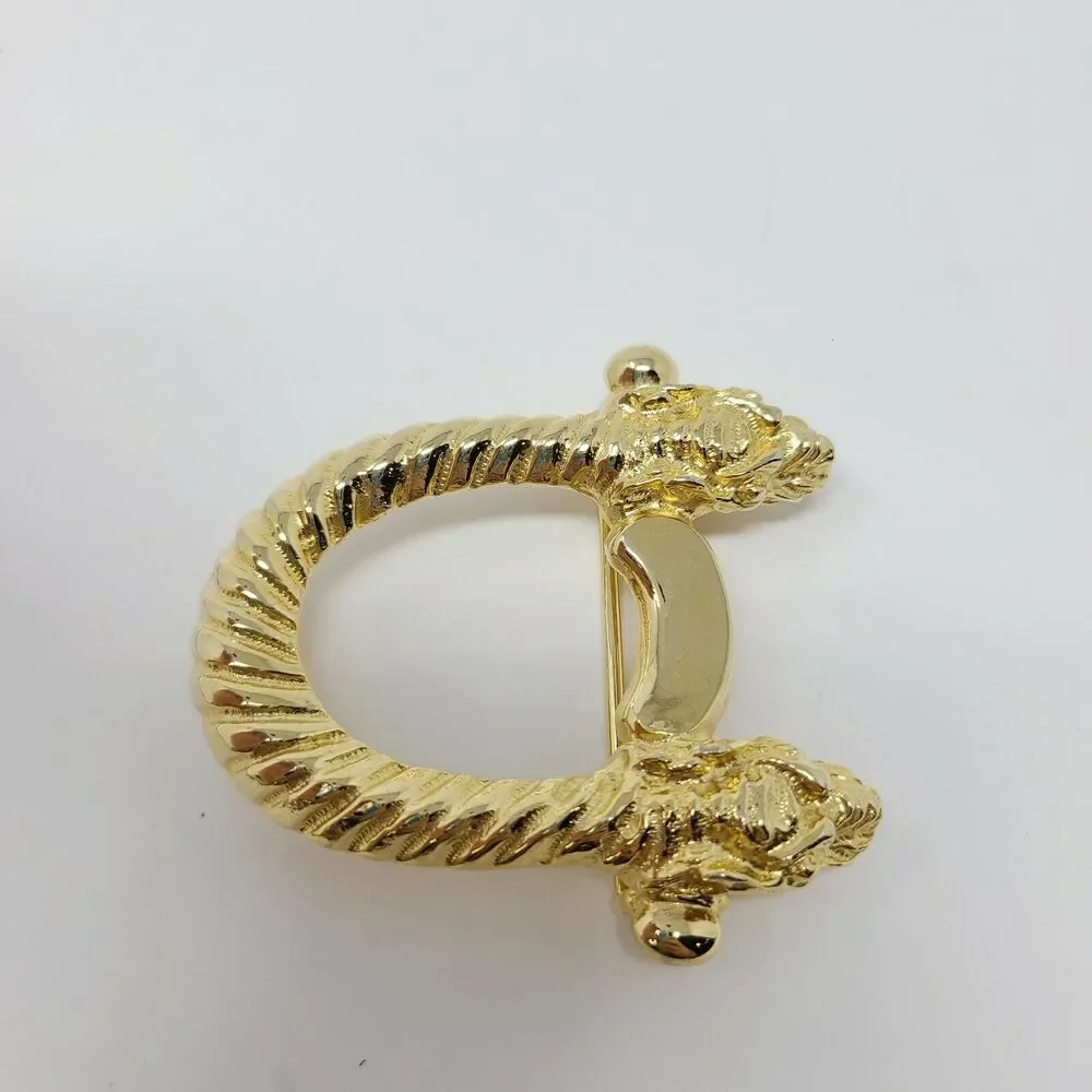 Vintage Dragon Head Two Piece 80’s Gold-tone Belt Buckle Gay Boyer Signed Asian